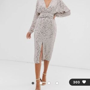 ASOS Silver Sequin Midi Dress